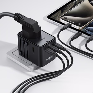 Acefast Z8 GaN 45W kelioninis adapteris 3x USB-C + 2x USB-A kelioninis tinklo įkroviklis su 2500W AC lizdu - juodas