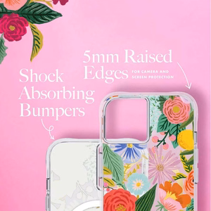 Rifle Paper Clear MagSafe dėklas, skirtas iPhone 14 Plus, „Garden Party Blush“ rašto