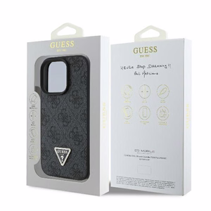 Guess Odinis 4G Trikampio Strass Magnētinis dėklas telefonui iPhone 16 Pro Max - juodas