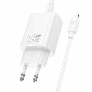 Įkroviklis telefonui Hoco USB A + USB C QC3.0 PD 3A 30W + kabelis USB C į Lightning N63 balta