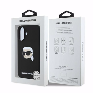 Karl Lagerfeld silikoninis dėklas telefonui Karl Head Print Magnetinis iPhone 16 - juodas