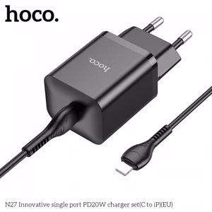 Įkroviklis Hoco N27 juodas (PD20W) + Type-C / Lightning 100cm laidas
