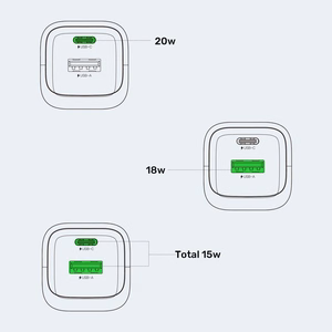 Unitek GaN tinklo įkroviklis USB-A ir USB-C 20W juodas