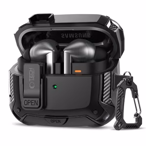 Tech-Protect silikoninis dėklas su kabliuku Samsung Galaxy Buds 3 / 3 FE / 3 Pro ausinėms - juodas