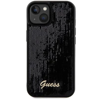 Guess Sequin Script Metal dėklas telefonui iPhone 14 / 15 / 13 - juodas