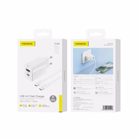 FONENG tinklo įkroviklis EU66 PD 20W 1xUSB-C + 1xUSB QC3.0 + laidas USB-C - USB-C baltas