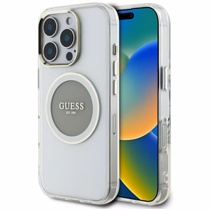 Guess IML Metal Colored Circle Classic Logo Magnetinis dėklas telefonui iPhone 16 Pro Max - pilkas