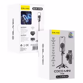 Blavec Selfie lazda Aluminium Coco Mini P-05 MagSafe trikojis stovas + nuotolinio valdymo + laikiklis 0,41 metro - juodas