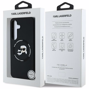 Karl Lagerfeld silikoninis dėklas telefonui Double Heads ir Circle MagSafe Samsung Galaxy S25 juodas