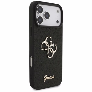 Guess PU Fixed Glitter 4G Metal Logo dėklas Apple iPhone 18 Pro Max, juodas