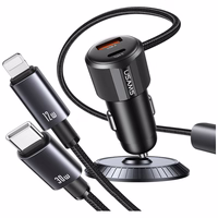 Automobilinis įkroviklis USAMS YT Series CC287 66W 1xUSB-A 1xUSB-C + laidas 2w1 USB-C/Lightning tamsus