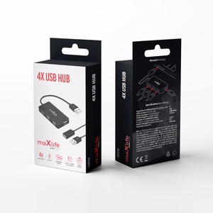 Maxlife Namų biuro USB 2.0 šakotuvas USB - 4x USB 0,15 m juodas + kabelis 1,5 m