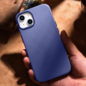 iCarer Dėklas Odinis viršelis natūralios odos iPhone 14 Plus šviesiai violetinis (suderinamas su MagSafe)