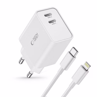 Tech-Protect C35W 2x USB-C PD 35W sieninis įkroviklis su USB-C / Lightning kabeliu - baltas