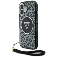 Guess HC IML leopardas trikampio virvelės dirželis MagSafe dėklas iPhone 16 - juodas
