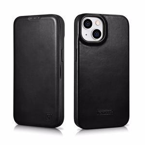 iCarer CE Oil Wax Premium odinis folio dėklas iPhone 14 Plus Magnetinis atverčiamas dėklas su MagSafe Juodas (AKI14220707-BK)