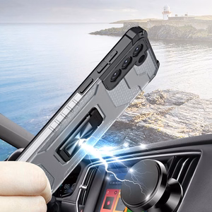 Crystal žiedinis dėklas šarvuotas hibridinis + magnetinis laikiklis Samsung Galaxy S22 + (S22 Plus) mėlynas