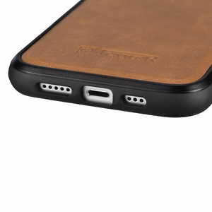 iCarer odinis Oil Wax dėklas, padengtas natūralia oda, telefonui iPhone 14 Plus rudas (WMI14220719-TN)