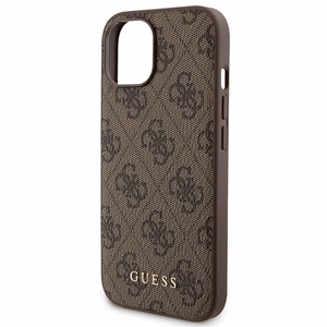 Guess 4G Metal Logo dėklas telefonui rinkinys iPhone 15 + 5000mAh Magnetinė išorinė baterija - ruda