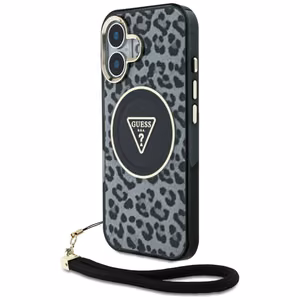 Guess HC IML leopardas trikampio virvelės dirželis MagSafe dėklas iPhone 16 - juodas