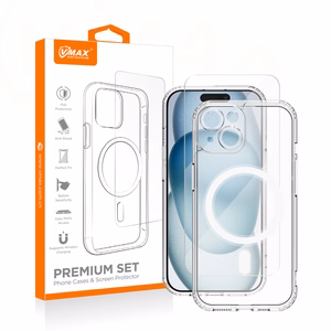Vmax rinkinys Mag dėklas + stiklas 2,5D premium iPhone 15 Plus 6,7"