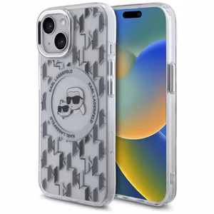 Karl Lagerfeld IML Monograma Karl & Choupette Head Magnetinis iPhone 15 dėklas - skaidrus