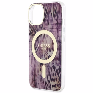 Guess Leopard Magnetinis dėklas telefonui iPhone 14 - rožinė
