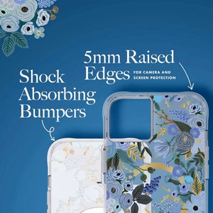 Rifle Paper Clear MagSafe dėklas, skirtas iPhone 14 Plus, „Garden Party Blue“ rašto
