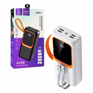Išorinė baterija POWER BANK DENMEN 30000mAh (4xUSB; 1xUSB-C) baltas