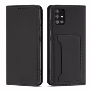 Magnetinis kortelių dėklas telefonui Samsung Galaxy A12 5G su kortelių laikikliu, juodas