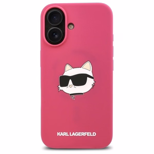 Karl Lagerfeld Silikoninis dėklas telefonui su Choupette galvos atspaudu MagSafe iPhone 16 - fuksija