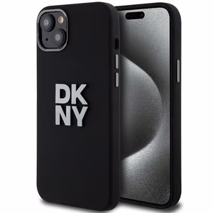 DKNY Skystas silikoninis metalinis logotipas dėklas telefonui iPhone 15/14/13 - juodas