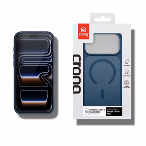 Crong Hybrid Matte Magnetic MagSafe dėklas, skirtas iPhone 17 Pro Max, tamsiai mėlynas