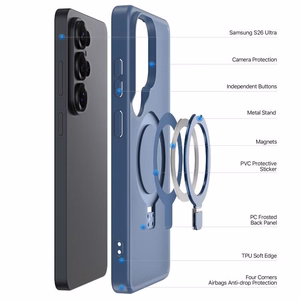 Dėklas Dux Ducis Yind Magnetic Stand Samsung S948 S26 Ultra tamsiai mėlynas