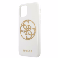 Guess GUHCN65TPUWHGLG iPhone 11 Pro Max baltas kietas dėklas Glitter 4G Circle Logo