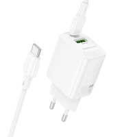 Įkroviklis Borofone BN29 30W USB-C/USB-A + USB-C to USB-C cable 1.0m baltas