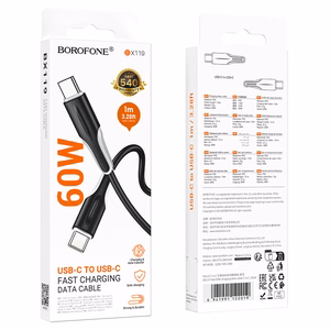 Kabelis Borofone BX119 naujas - Type C į Type C - PD 60W - 1 metro - juodas