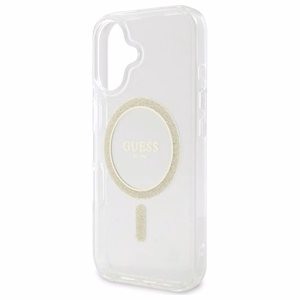 Guess GUHMP16MHFGERET iPhone 16 Plus 6.7" skaidrus kietas dėklas IML Glitter Circle Magnetinis