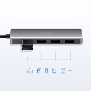 Ugreen USB Type C Šakotuvas - 4x USB 3.2 Gen 1 su USB-C maitinimo prievadu pilkas (CM219 70336)