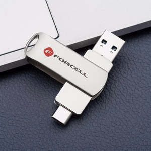 FORCELL F-DATA USB atmintinė Metal Duo 128GB USB3.2 Gen 1 (USB A / Type C) sidabrinė