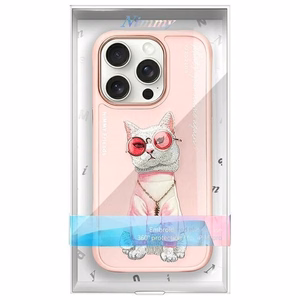 Nimmy Akiniai Kietas katinas dėklas telefonui iPhone 16 Pro - rožinė