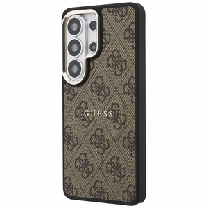 GUESS dėklas for SAMSUNG S26 Ultra GUHMS26LP4MSEGCW (4G Embossed Ring MagSafe) rudas