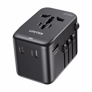Įkroviklis - Unitek 65W universalus kelioninis adapteris (P1122ABK01) | 1xUSB-A 3xUSB-C 1xAC