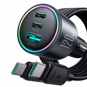 Automobilinis įkroviklis Joyroom JR-CCN07, pilkas, 100W (2xPD / 1xQC3.0) + Type-C / Type-C 100 cm laidas