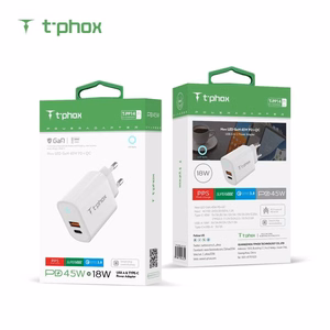 SIENINIS ĮKROVIKLIS T-PHOX GLORY 45W USB/USB-C BALTAS