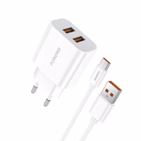 FONENG tinklo įkroviklis EU45 2.4A 12W 2xUSB + laidas USB-C baltas