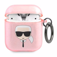 Karl Lagerfeld KLA2UKHGP AirPods dėklas rožinis/rožinis Glitter Karl's Head