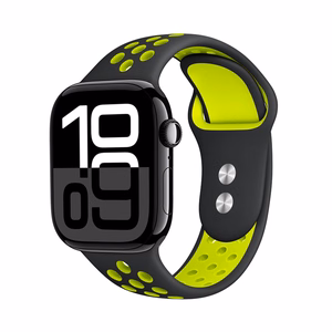 Crong Duo Sport dirželis, skirtas Apple Watch 38 / 40 / 41 / 42 mm, juodas ir žaliųjų citrinų spalvos