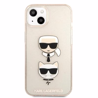 Karl Lagerfeld Glitter Karl's & Choupette Head Dėklas iPhone 13 mini - auksinis