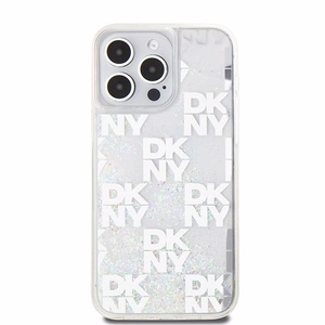 DKNY Skystas blizgučių daugialogotipis dėklas telefonui iPhone 15 Pro Max - balta